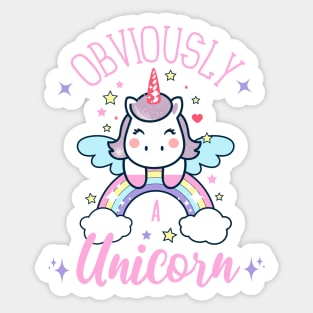 Obviously A Unicorn, Cute Unicorn On A Rainbow Sticker